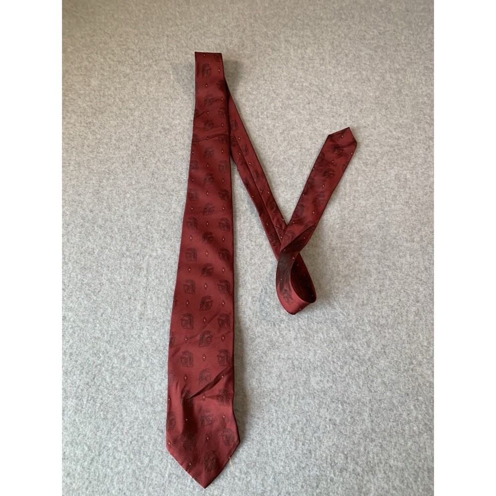 Cervantes Woven Silk Novelty Spartan Warrior Print Tie Burgundy Black Pointed
